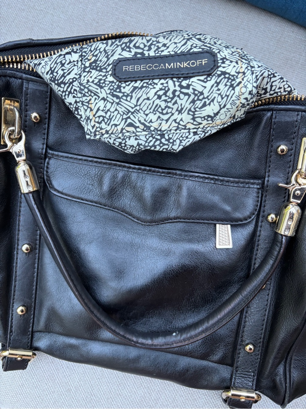 Rebecca Minkoff Cupid Classic Black Leather Satchel Handbag - Gold Hardware - Picture 7 of 12